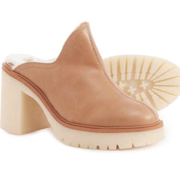 Free People James Cozy Mule Faux Fur Cognac Leather Chunky Platform Sole 39.5 - Picture 4 of 14